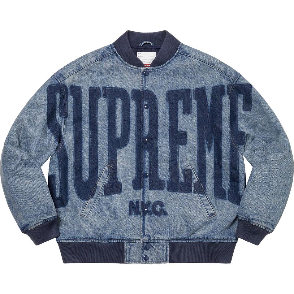 Casaco Supreme Washed Knockout Denim Varsity Azul Marinho | PT154SO