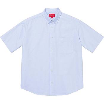 Camisas Supreme Loose Fit S/S Oxford Branco Azuis | PT210HK