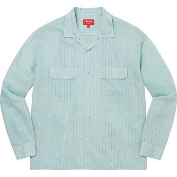 Camisas Supreme Pinstripe Linen Azuis | PT218BC