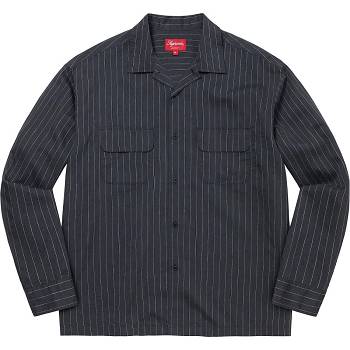 Camisas Supreme Pinstripe Linen Azul Marinho | PT219NB