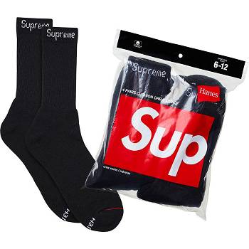 Meias Supreme Hanes® Crew Socks (4 Pack) Pretas | PT486YU